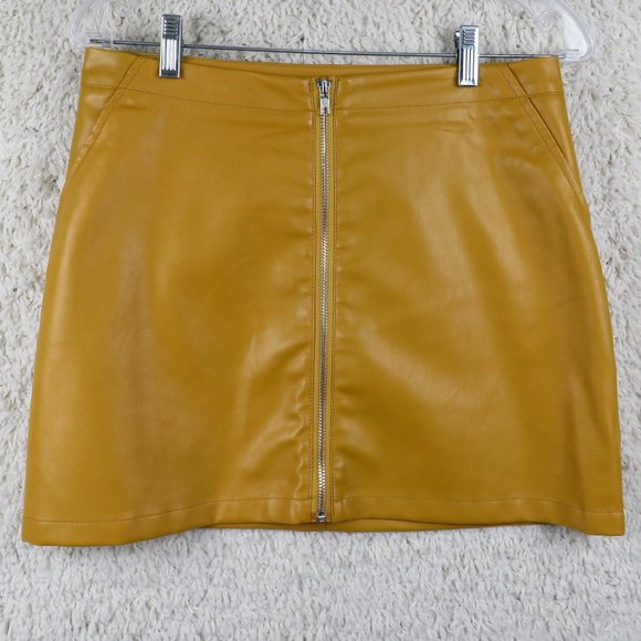COMME* Women's Front Full Zipper Closure Mustard Midi A-Line Skirt~ Size Large - Picture 1 of 7